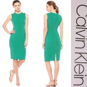 🆕Calvin Klein Button Shoulder Scuba Green Dress